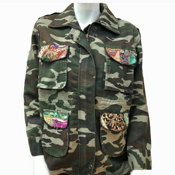 Embellished Camo Style Fashion Jacket Asian Inspired size S - Picture 3 of 11